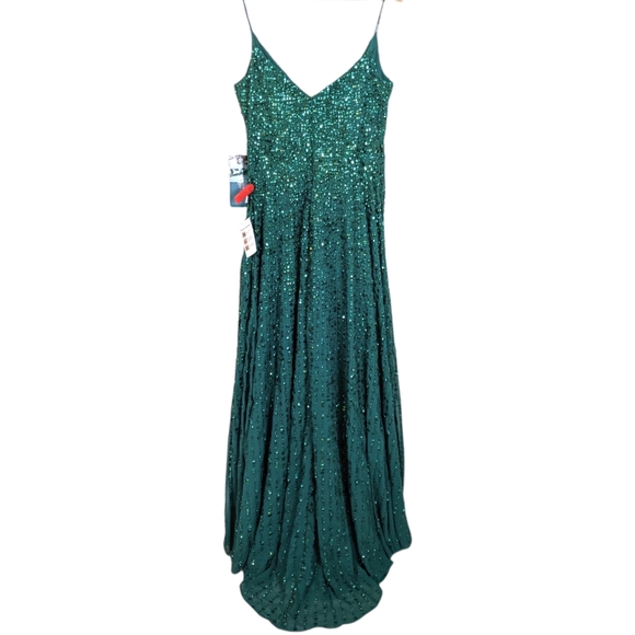 Mac Duggal Emerald Green Sequined Plunging Surplice Evening Gown Size 8 - Picture 6 of 14